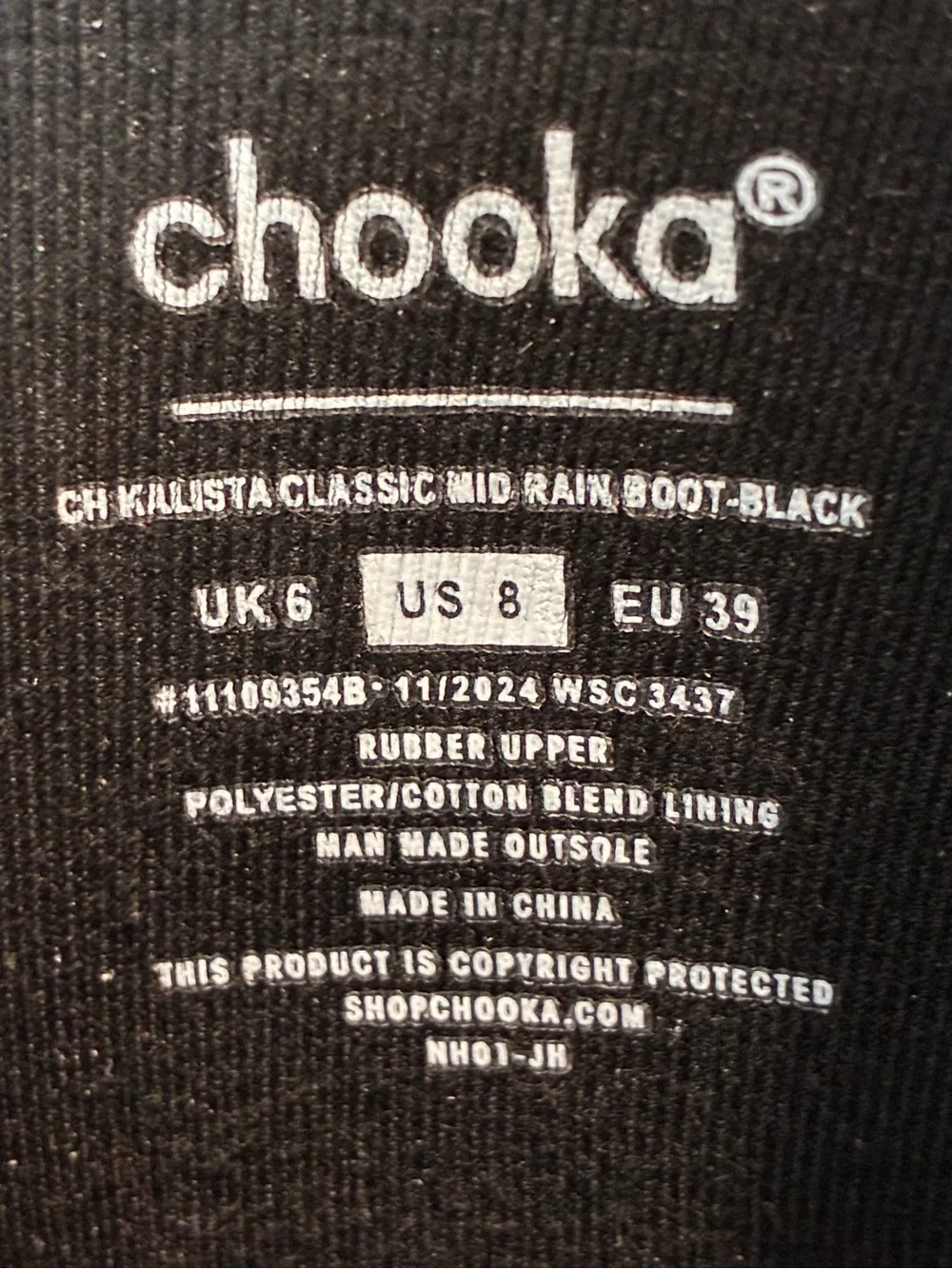 Chooka Kalista Classic Mid Calf Rubber Rain Boots Black Floral Women’s Size 8